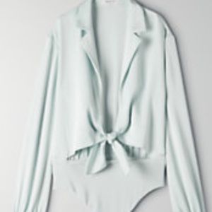 Aritzia Mint green tie front thong bodysuit